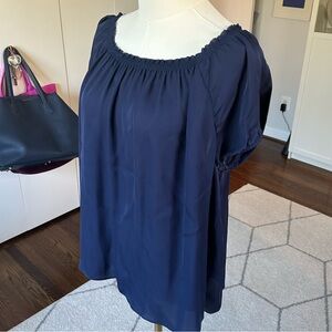 Joie Adorlee 100% Silk Off the Shoulder Top in dark navy